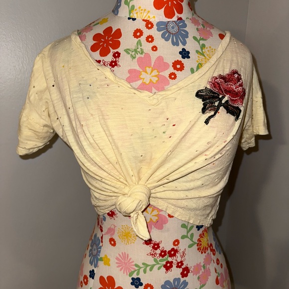 Papaya Tops Yellow Crop Top With Rose Patch Poshmark